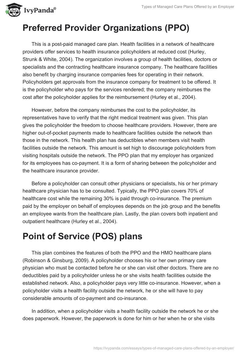 Types of Managed Care Plans Offered by an Employer. Page 2