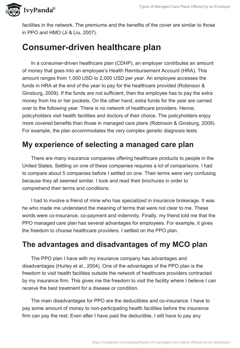 Types of Managed Care Plans Offered by an Employer. Page 3