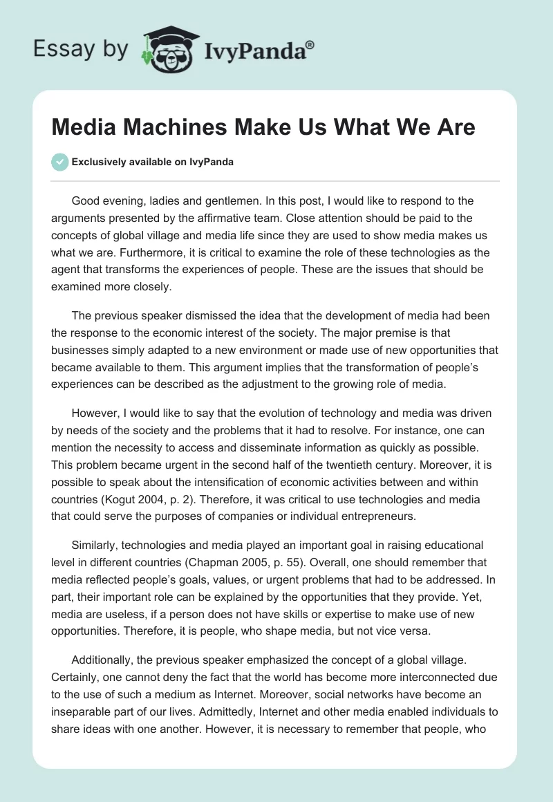 Media Machines Make Us What We Are. Page 1