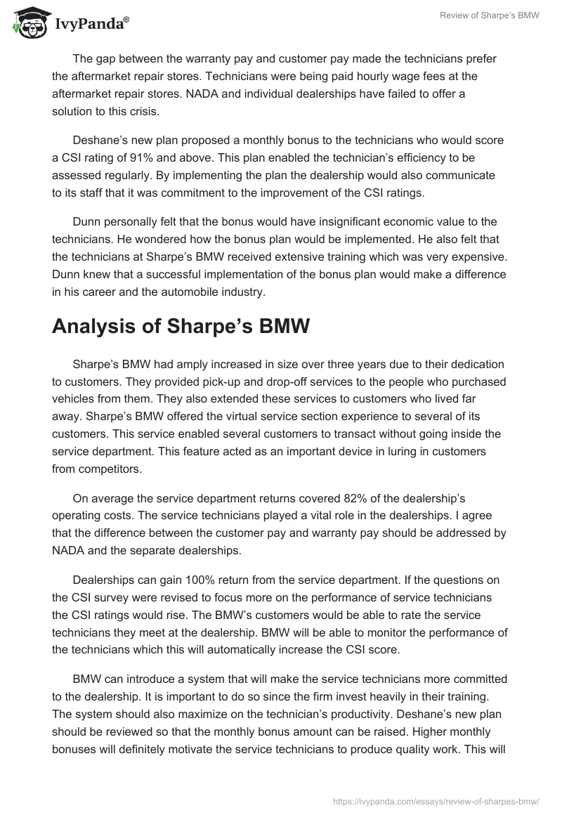 Review of Sharpe’s BMW. Page 2
