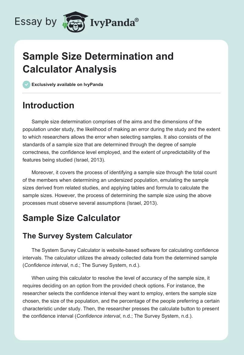 Sample Size Determination and Calculator Analysis. Page 1