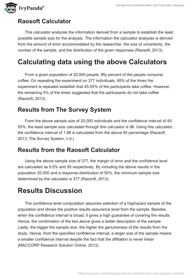 Sample Size Determination and Calculator Analysis. Page 2