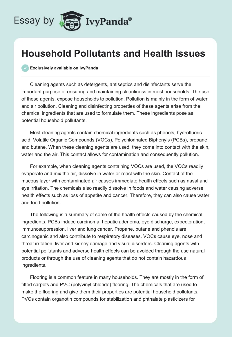 Household Pollutants and Health Issues. Page 1