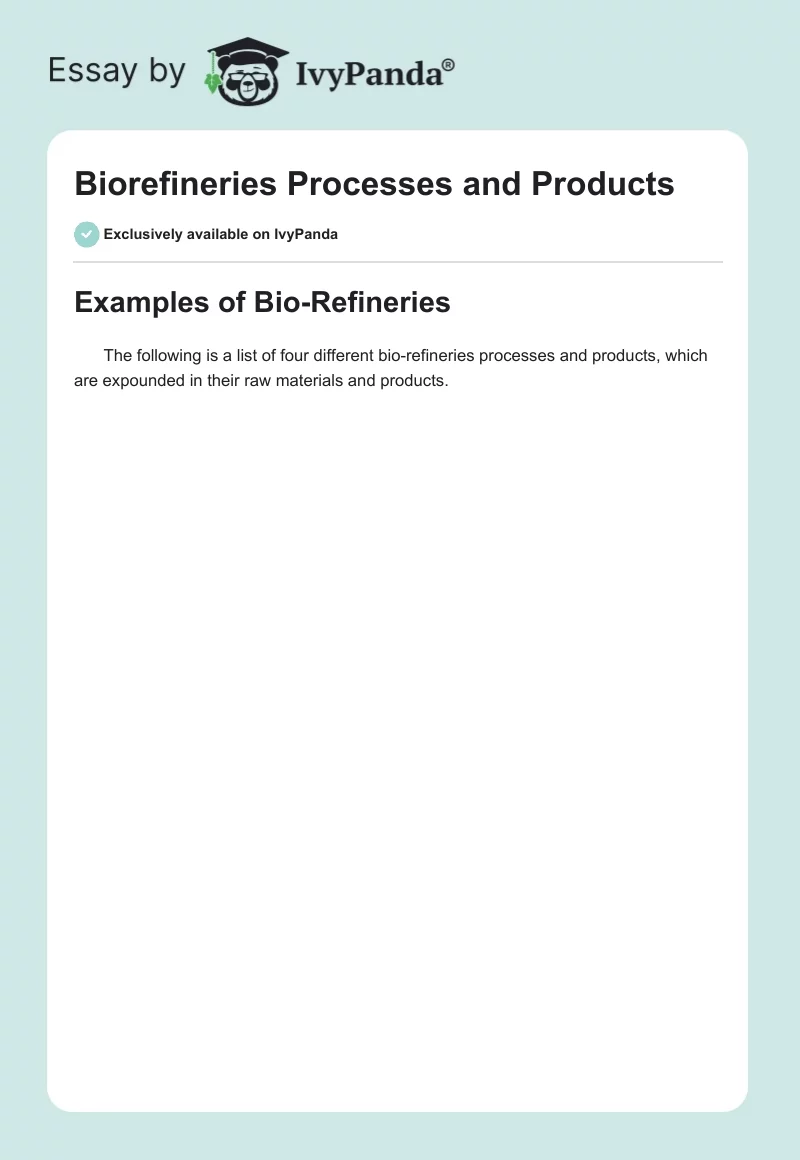 Biorefineries Processes and Products. Page 1