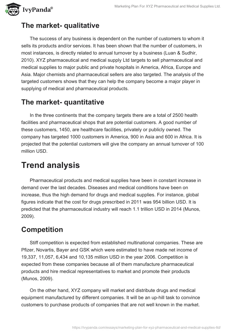 Marketing Plan For XYZ Pharmaceutical and Medical Supplies Ltd.. Page 2