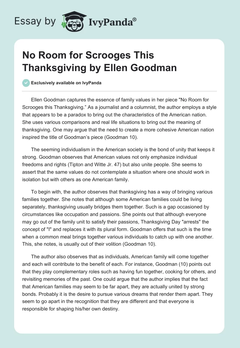 "No Room for Scrooges This Thanksgiving" by Ellen Goodman. Page 1