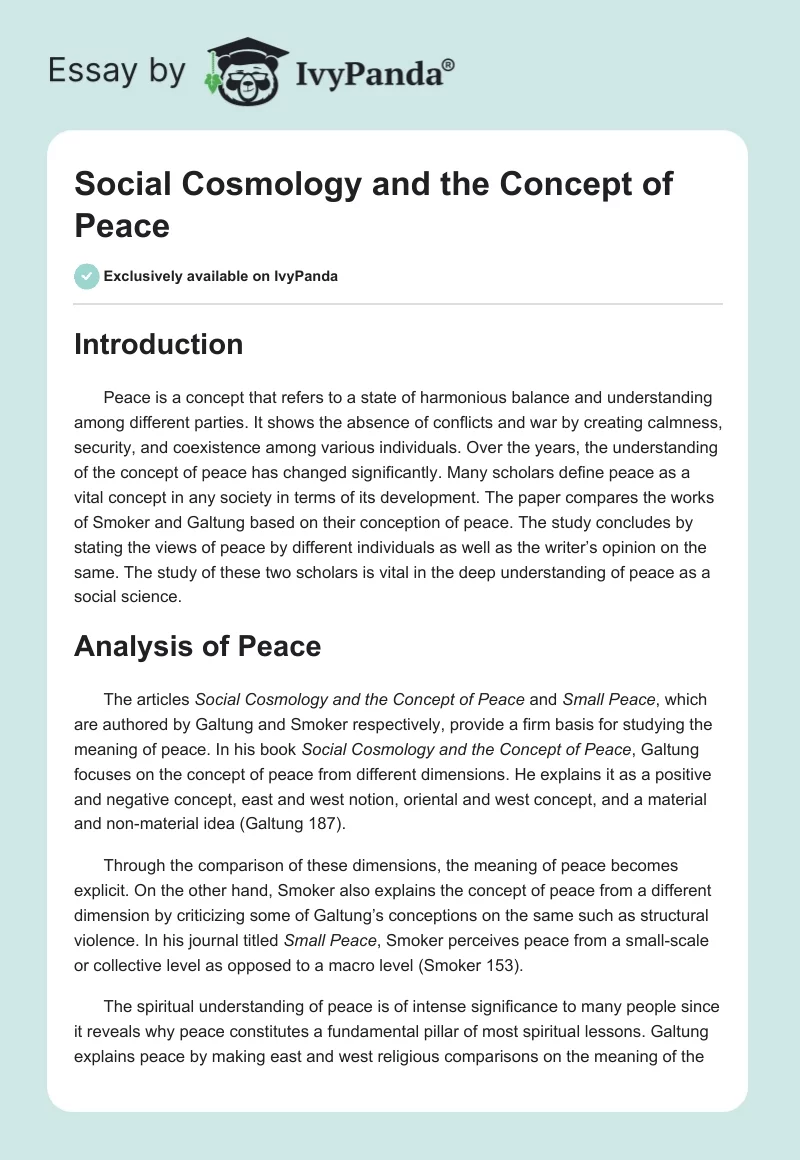 Social Cosmology and the Concept of Peace. Page 1