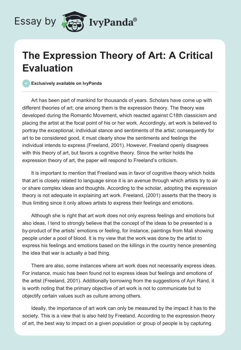 The Expression Theory of Art: A Critical Evaluation. Page 1