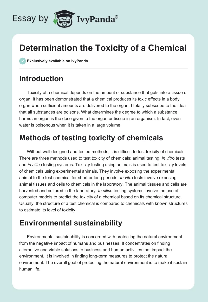 Determination the Toxicity of a Chemical. Page 1
