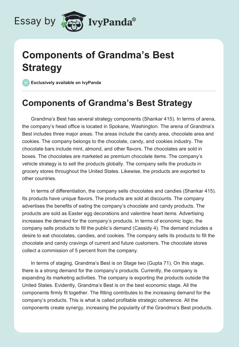 Components of Grandma’s Best Strategy. Page 1
