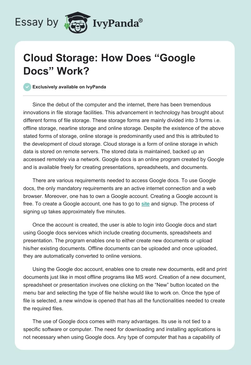 Cloud Storage: How Does “Google Docs” Work?. Page 1
