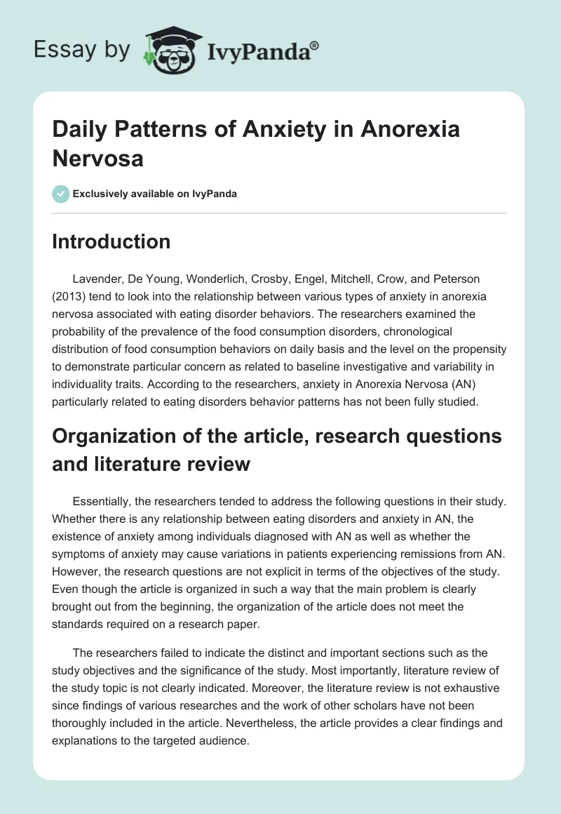 Daily Patterns of Anxiety in Anorexia Nervosa. Page 1