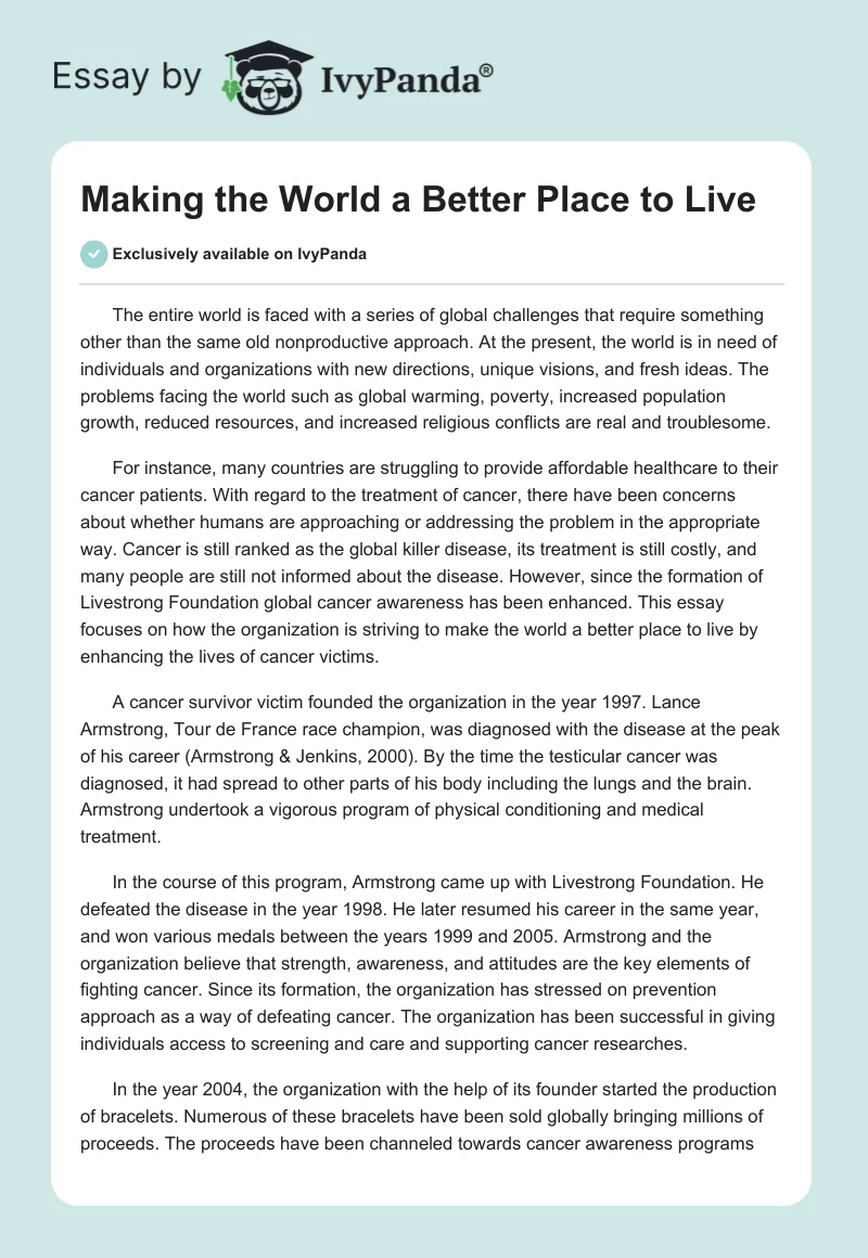 Making the World a Better Place to Live. Page 1