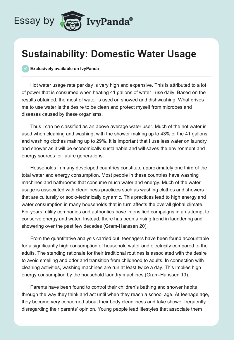 Sustainability: Domestic Water Usage. Page 1