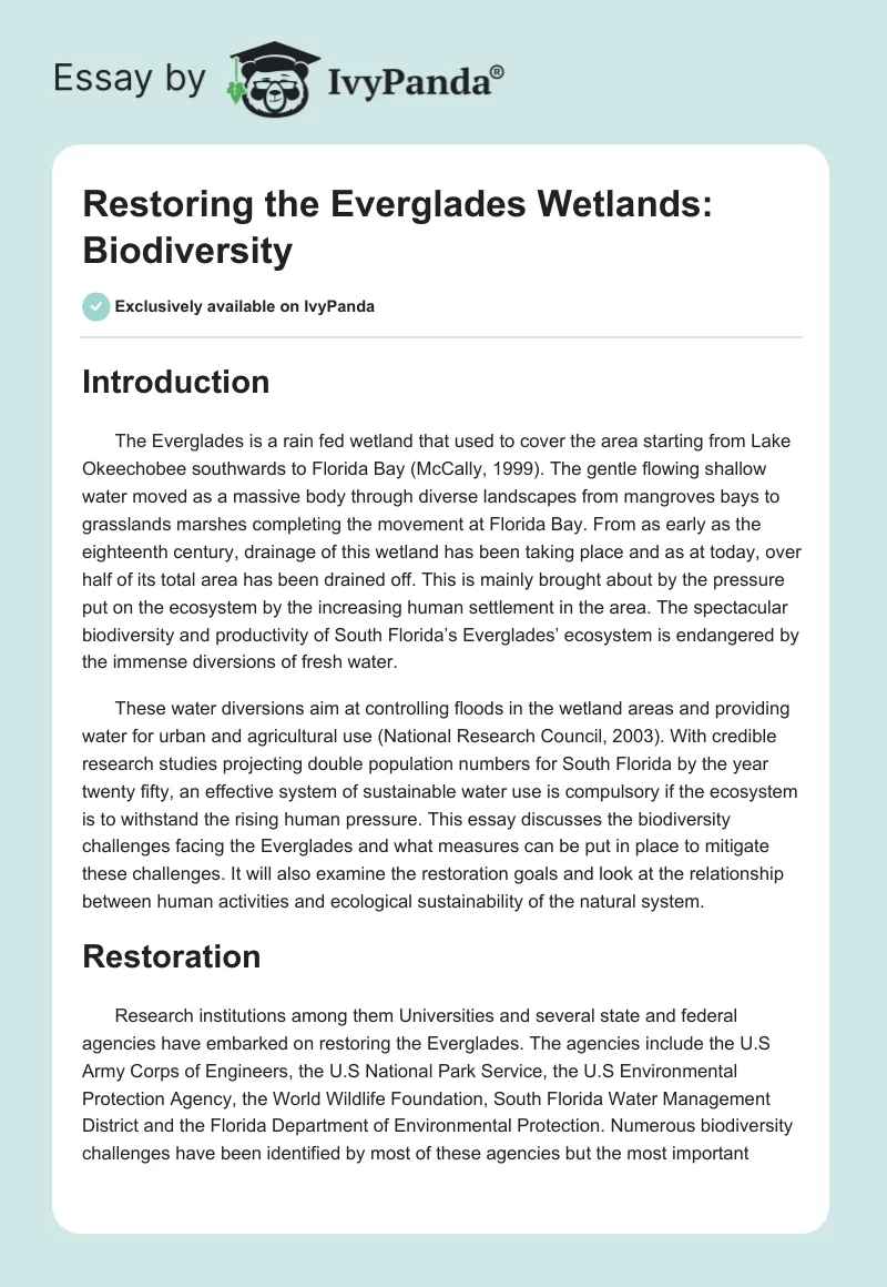 Restoring the Everglades Wetlands: Biodiversity. Page 1