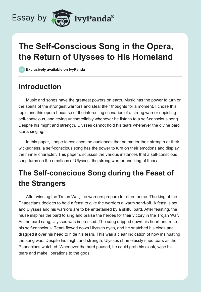 The Self-Conscious Song in the Opera, the Return of Ulysses to His Homeland. Page 1