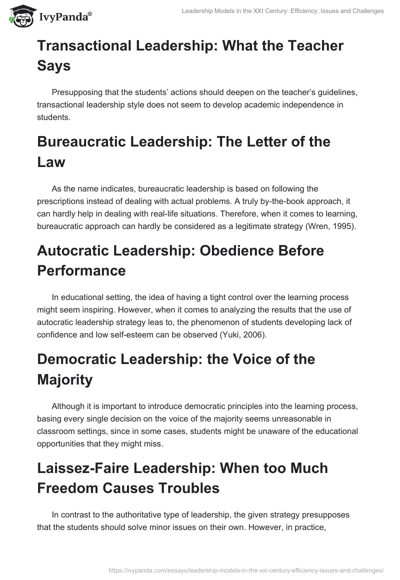 Leadership Models in the XXI Century: Efficiency, Issues and Challenges. Page 2