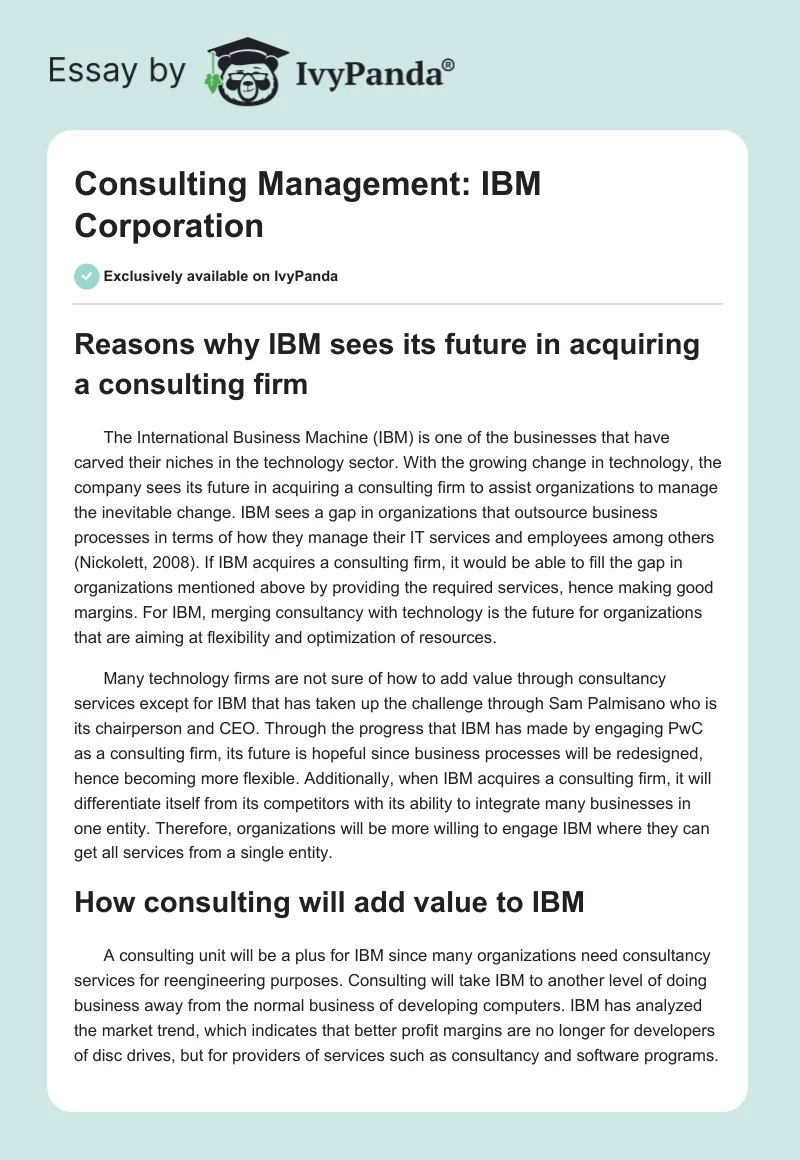 Consulting Management: IBM Corporation. Page 1