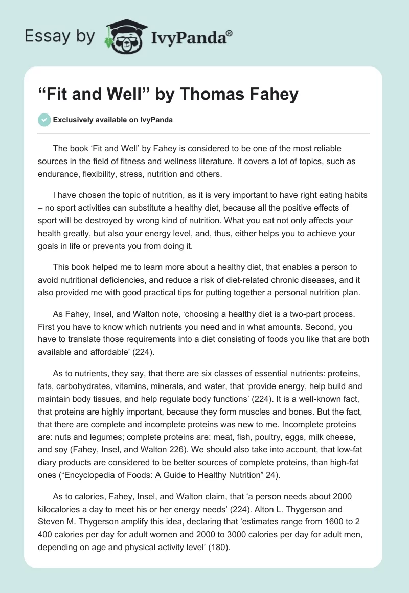 “Fit and Well” by Thomas Fahey. Page 1