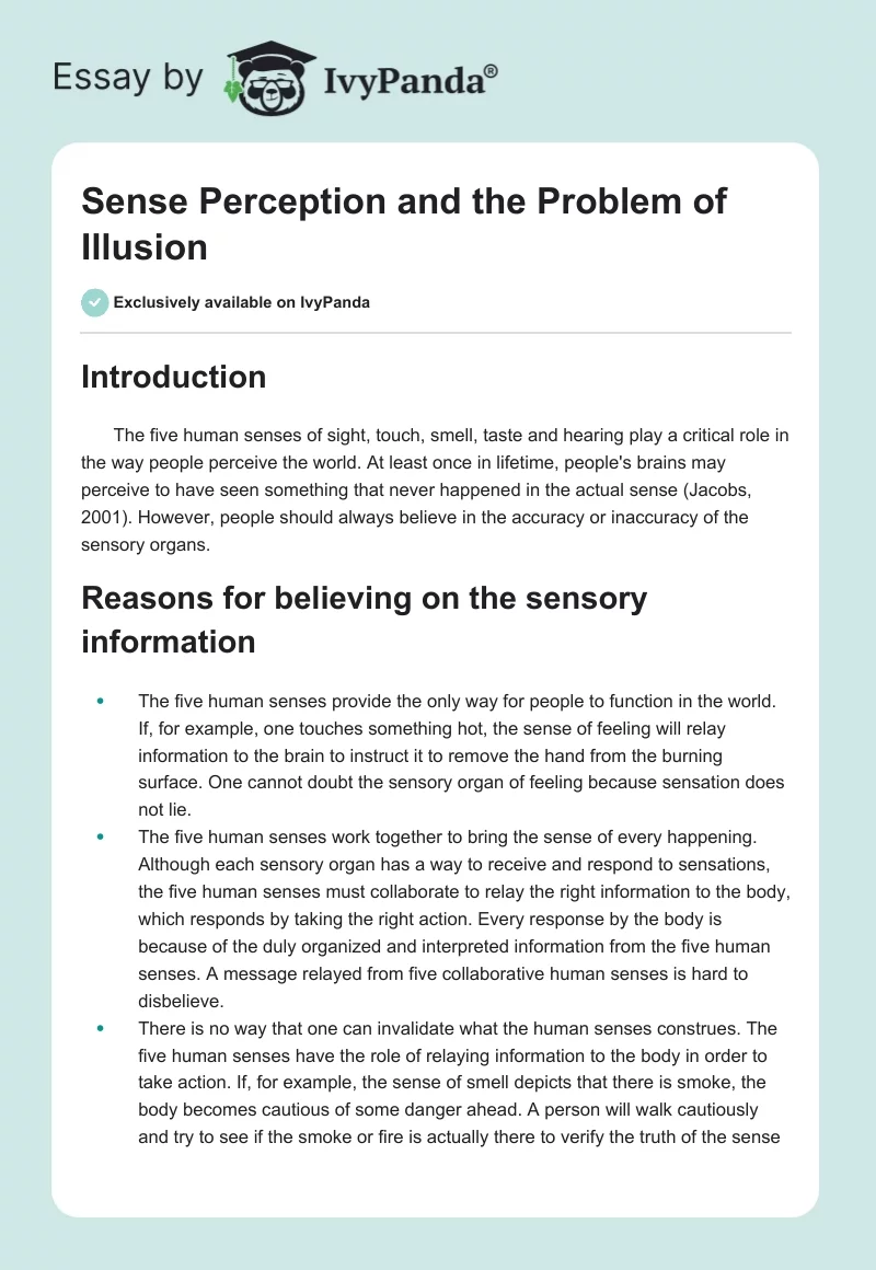 Sense Perception and the Problem of Illusion. Page 1