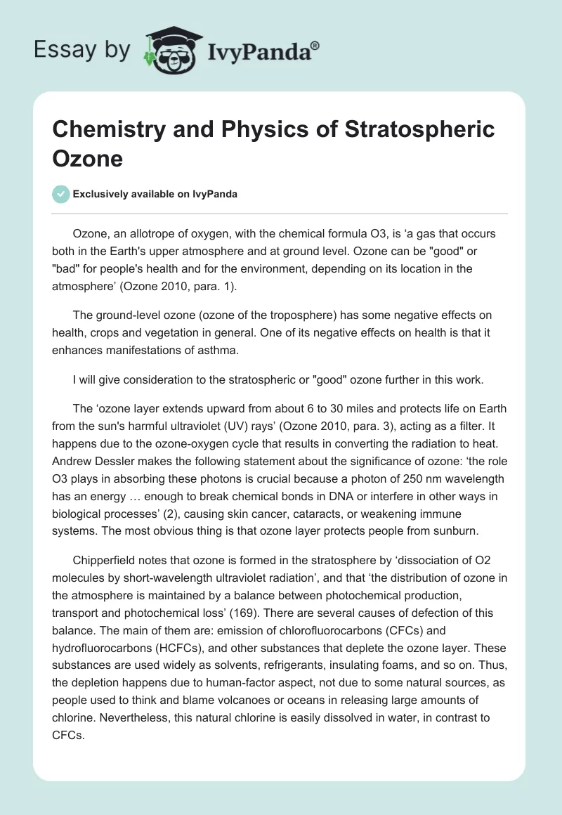 Chemistry and Physics of Stratospheric Ozone. Page 1