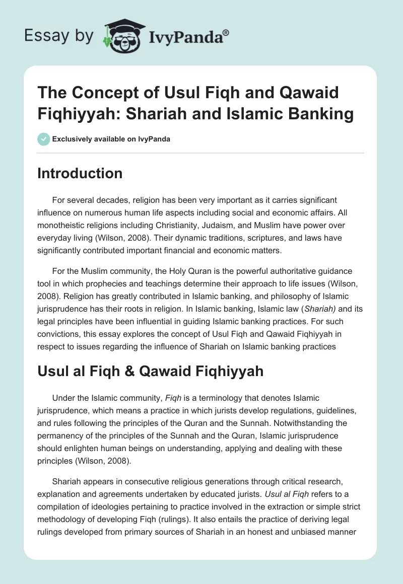 The Concept of Usul Fiqh and Qawaid Fiqhiyyah: Shariah and Islamic Banking. Page 1