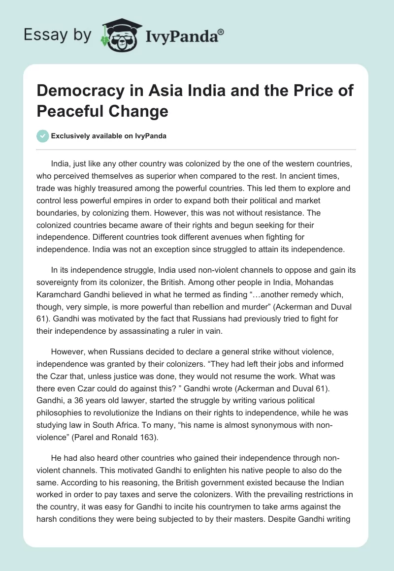 Democracy in Asia India and the Price of Peaceful Change. Page 1