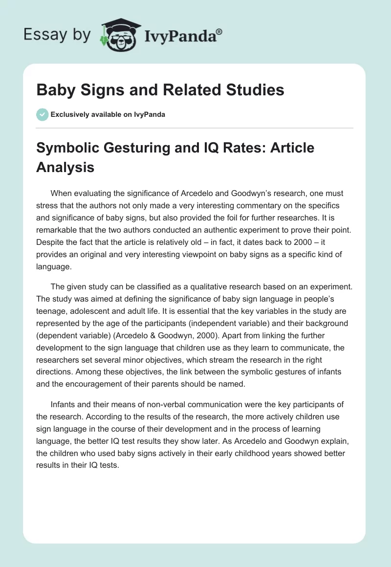 Baby Signs and Related Studies. Page 1