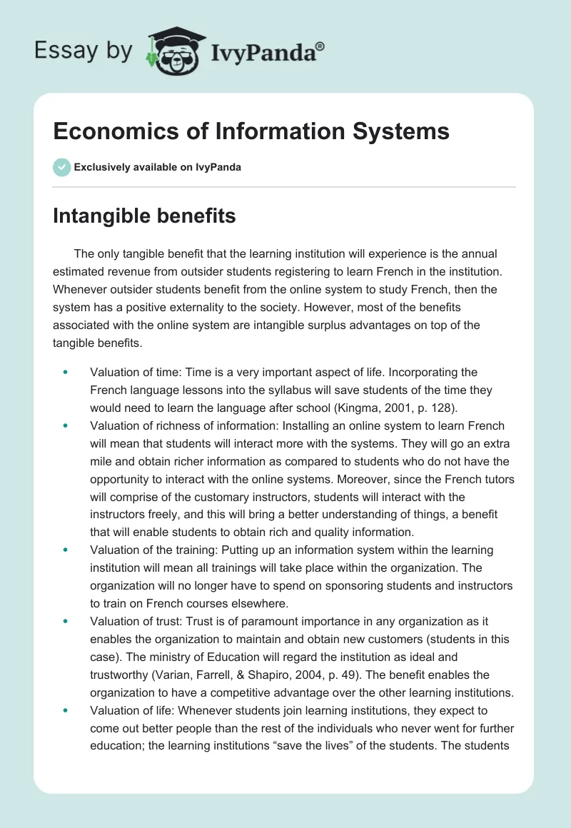 Economics of Information Systems. Page 1
