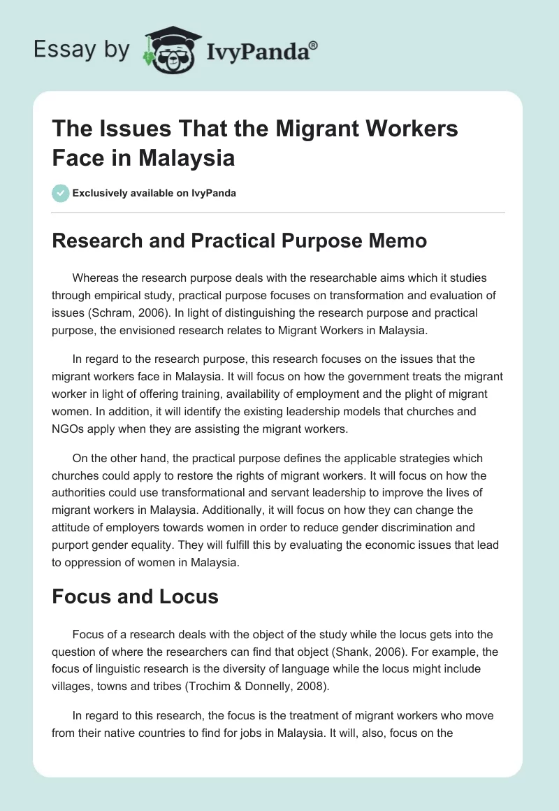The Issues That the Migrant Workers Face in Malaysia. Page 1