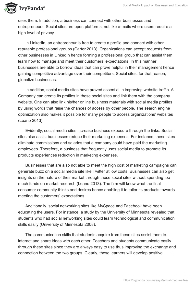 Social Media Impact on Business and Education. Page 2