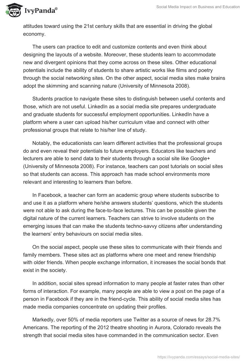 Social Media Impact on Business and Education. Page 3