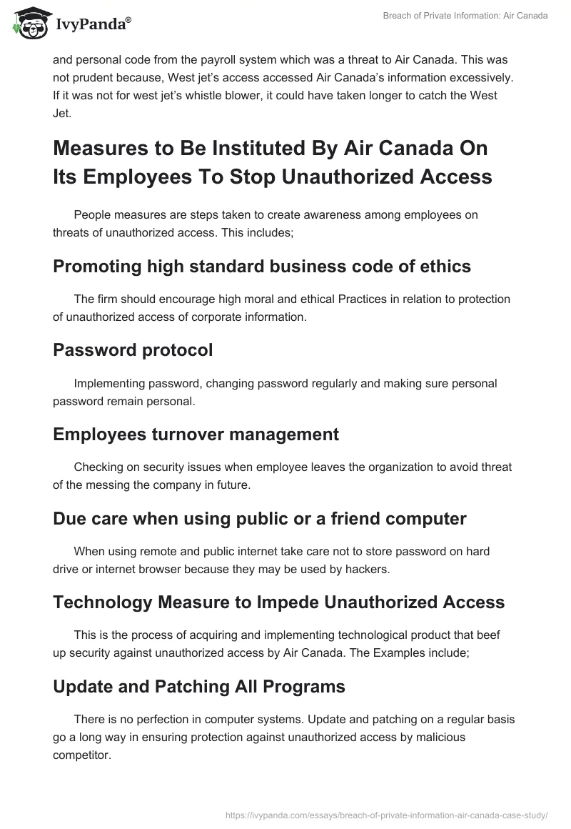 Breach of Private Information: Air Canada. Page 2