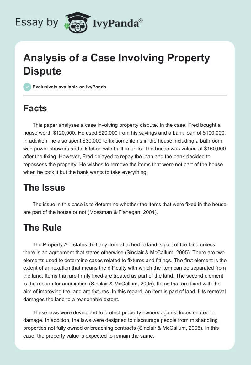 Analysis of a Case Involving Property Dispute. Page 1