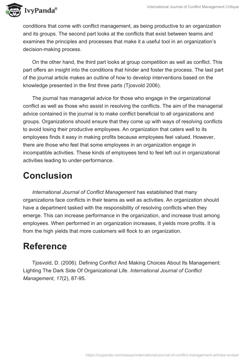 International Journal of Conflict Management Critique. Page 2