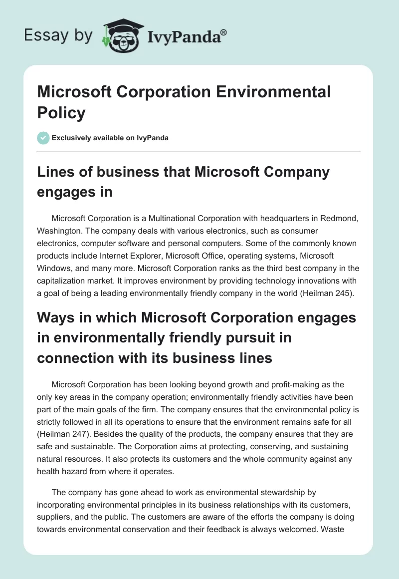 Microsoft Corporation Environmental Policy. Page 1