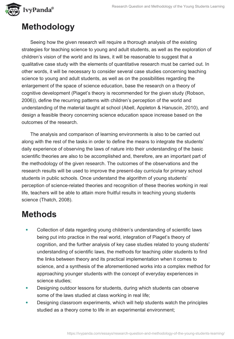 Research Question and Methodology of the Young Students Learning. Page 2