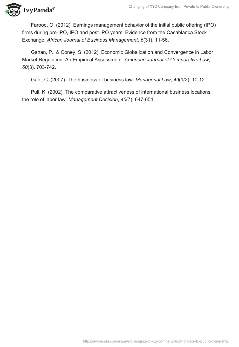 Changing of XYZ Company from Private to Public Ownership. Page 4