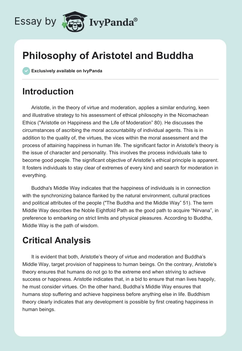 Philosophy of Aristotel and Buddha. Page 1
