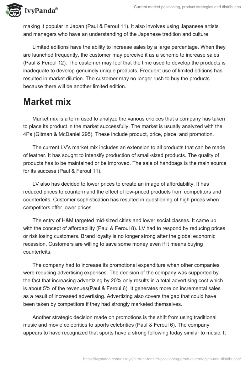 Current market positioning, product strategies and distribution. Page 2