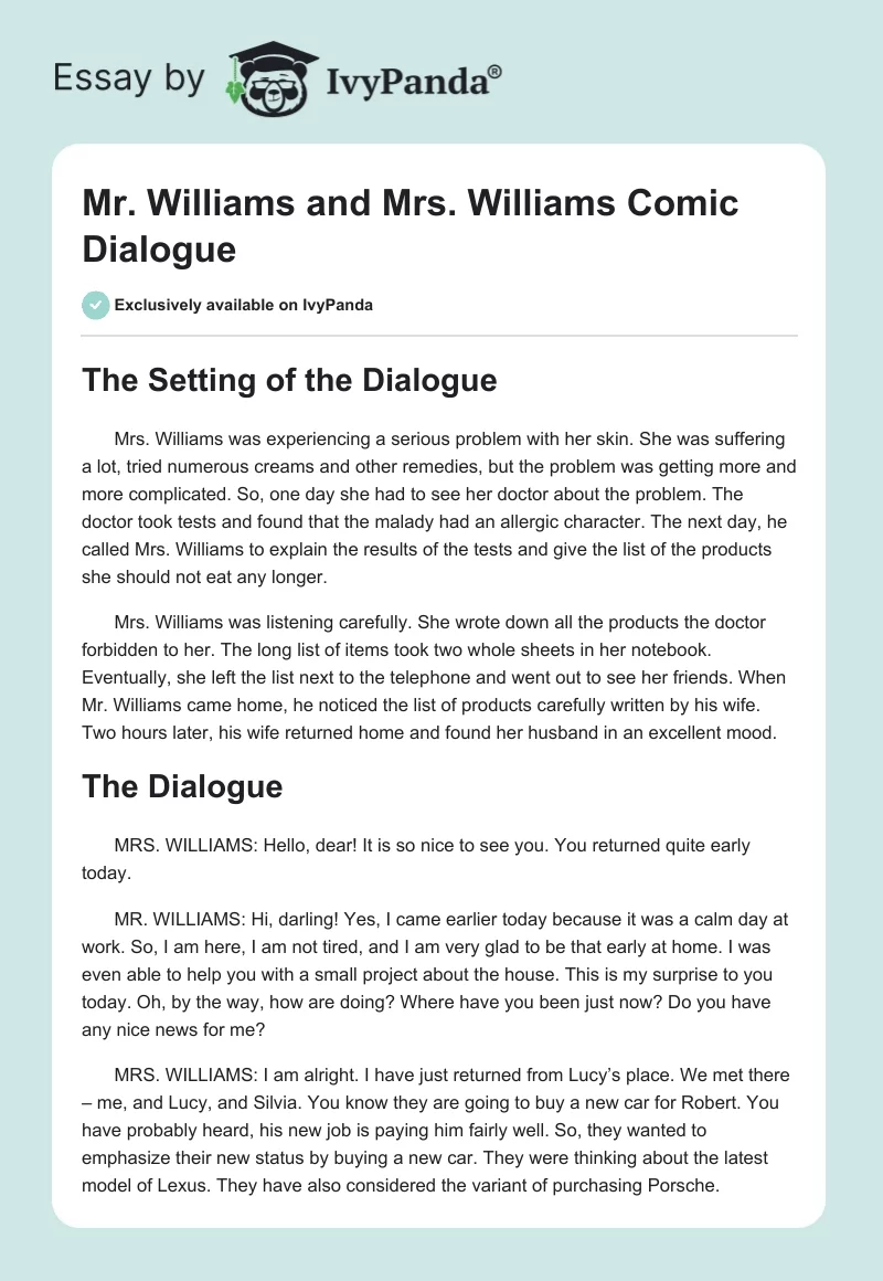 Mr. Williams and Mrs. Williams Comic Dialogue. Page 1