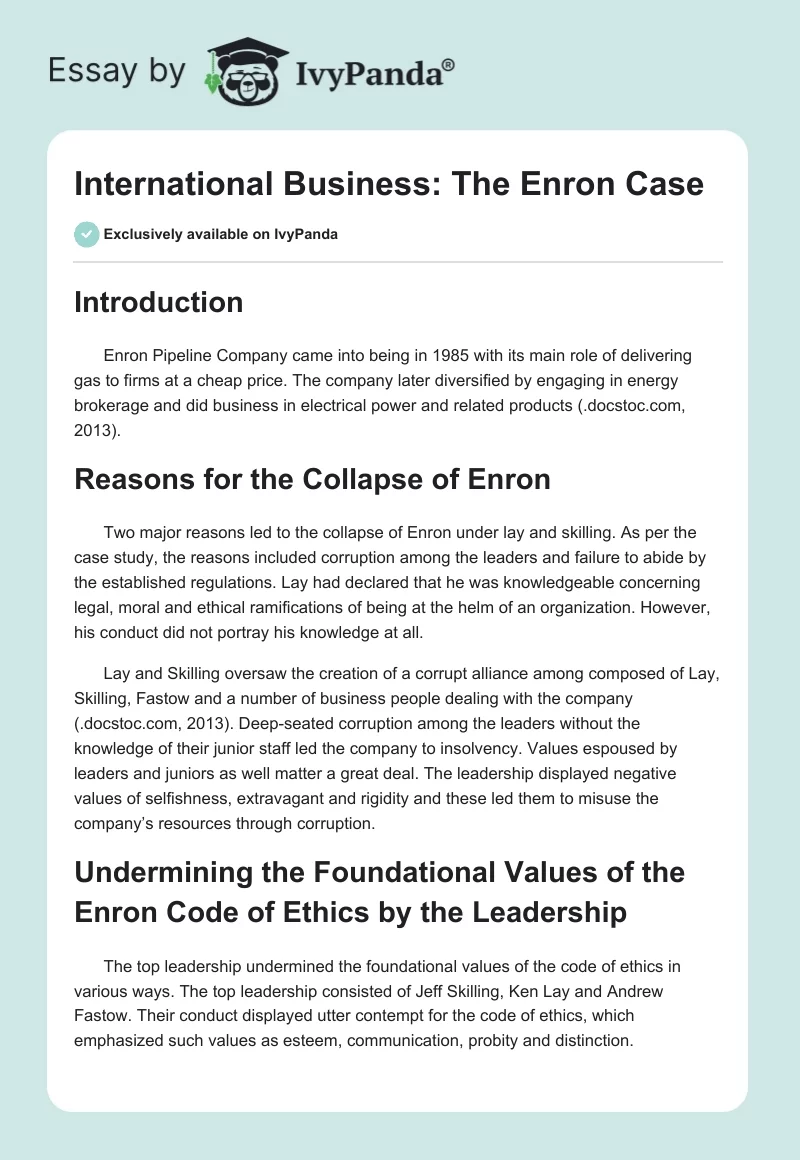 International Business: The Enron Case. Page 1