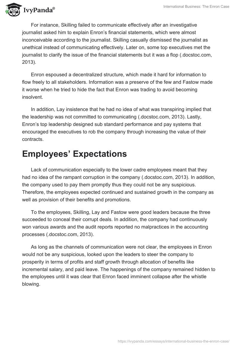 International Business: The Enron Case. Page 2