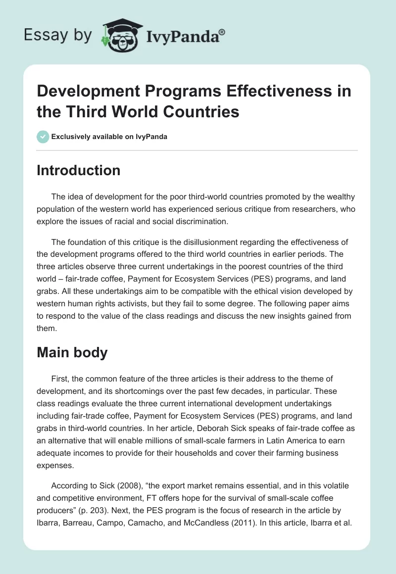 Development Programs Effectiveness in the Third World Countries. Page 1