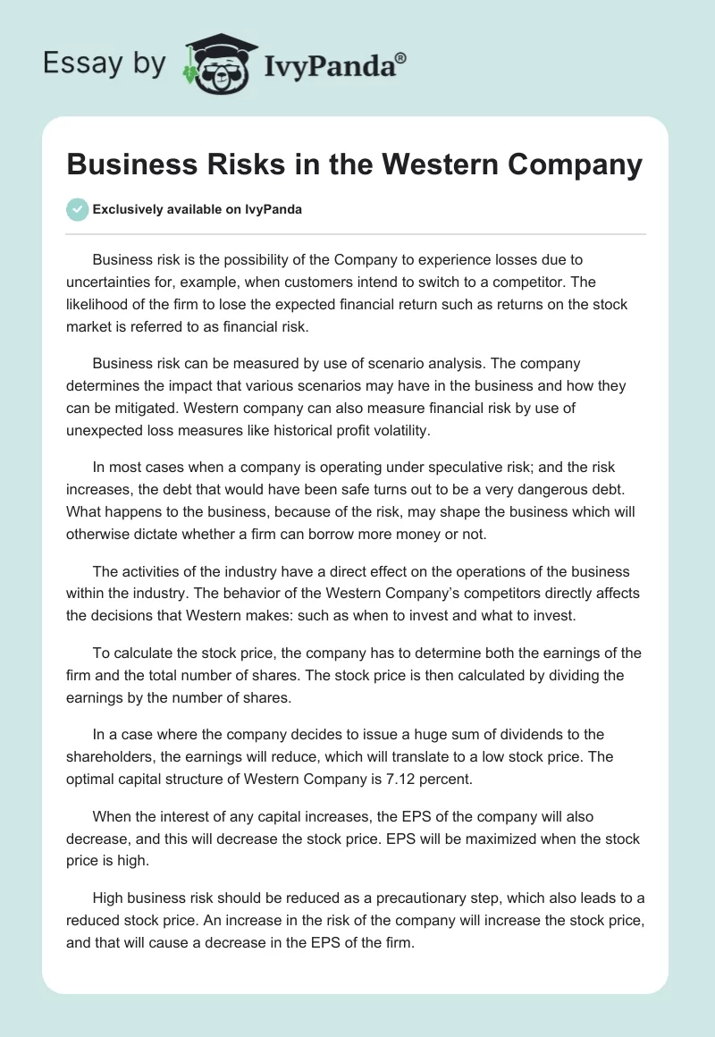 Business Risks in the Western Company. Page 1