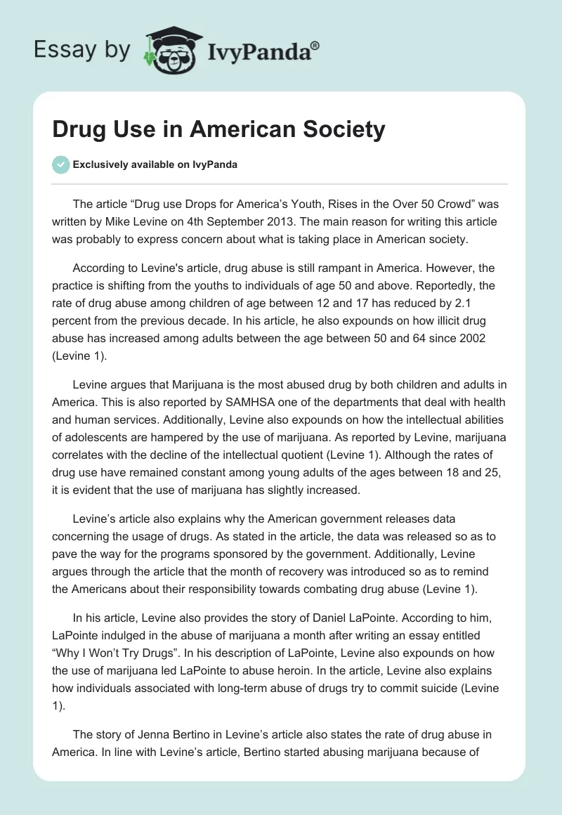 Drug Use in American Society. Page 1