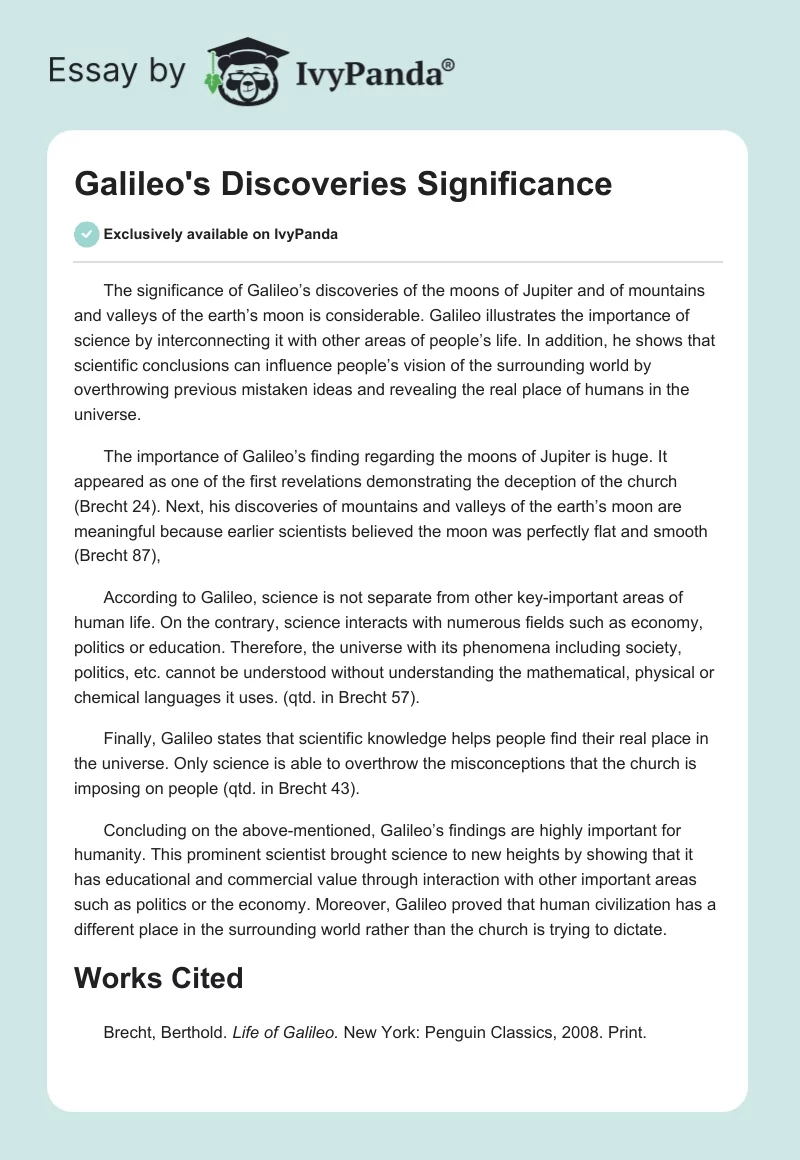 Galileo's Discoveries Significance. Page 1