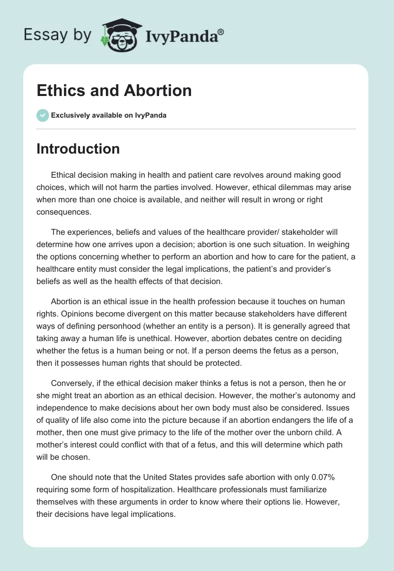 Ethics and Abortion. Page 1