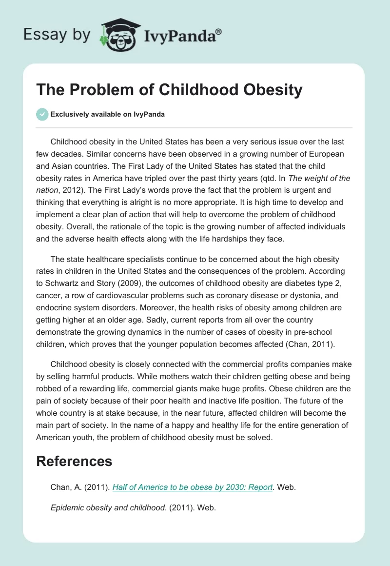 The Problem of Childhood Obesity. Page 1