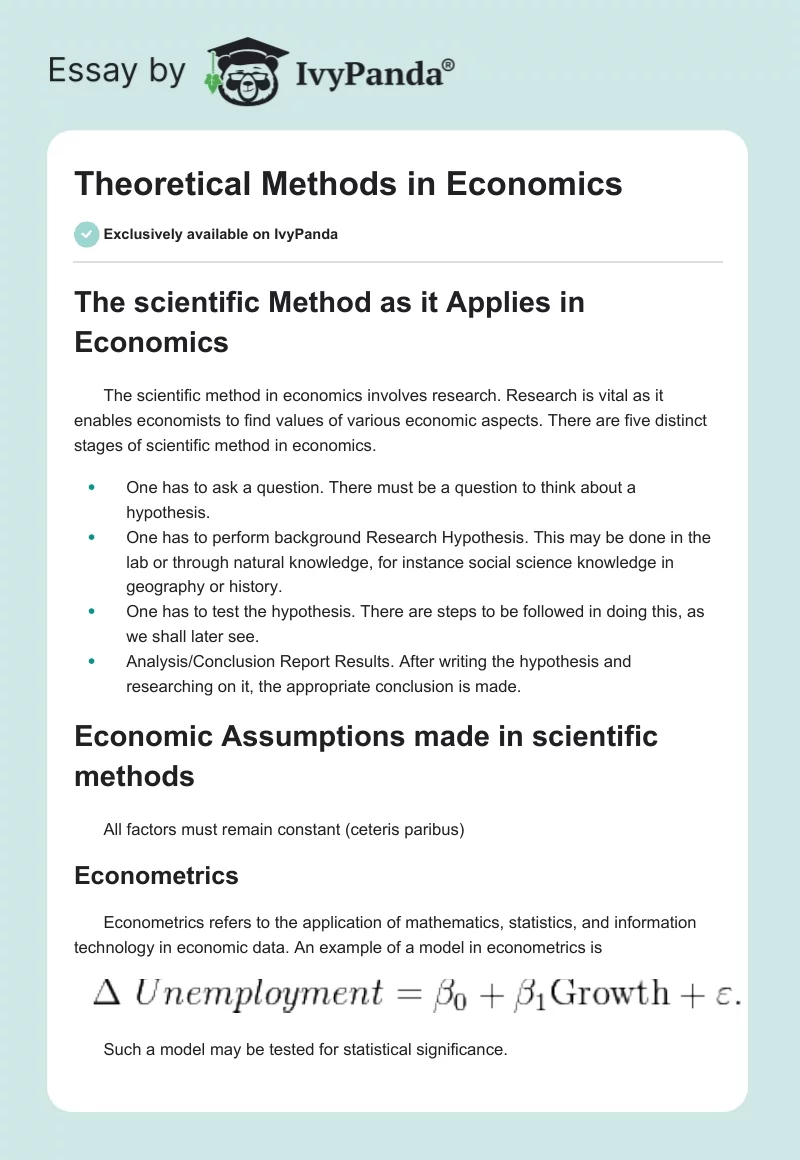 Theoretical Methods in Economics. Page 1